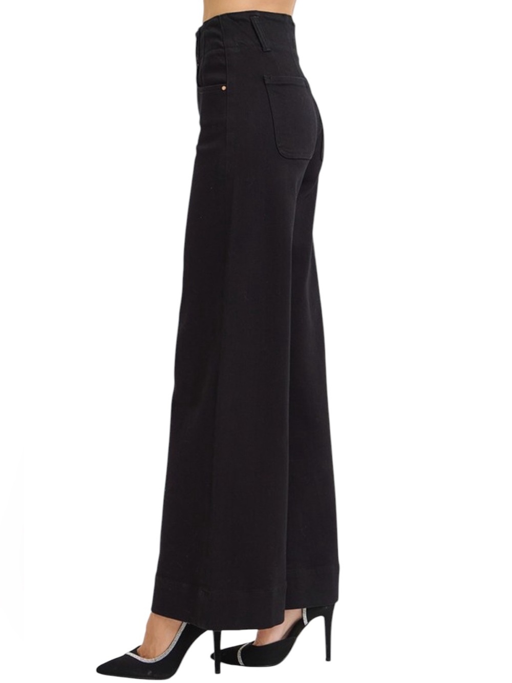 Risen High-Waist Wide Leg Black Jeans 7/28 - Picture 2 of 4